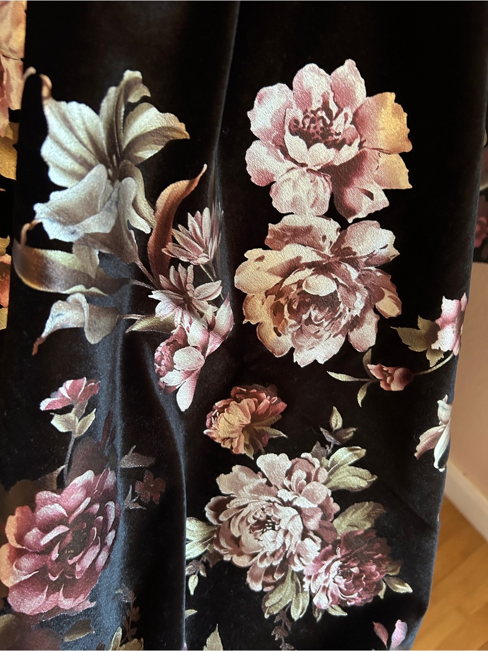 Black Velvet Fabric with embossed floral design ~ measures 60” x 44”